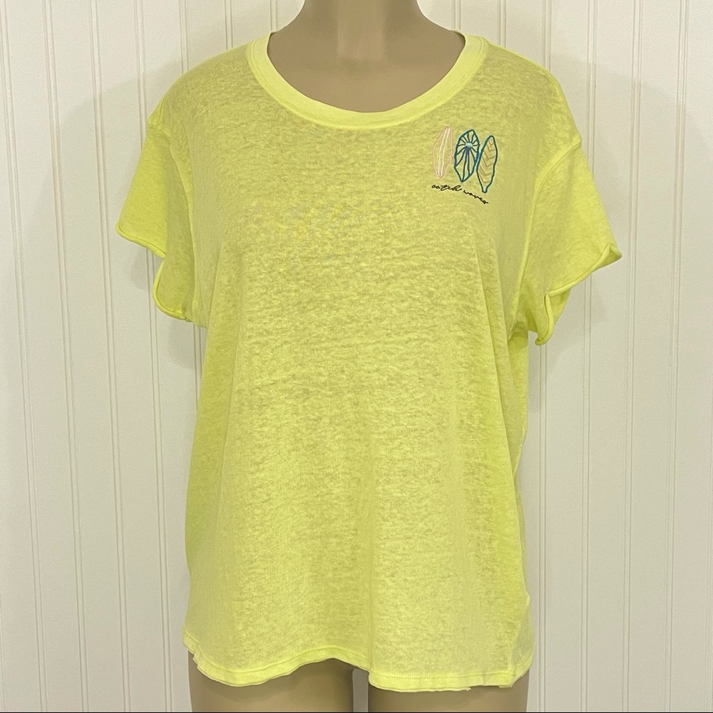 We The Free Free People Bright Lime Yellow Wipe Out Graphic Tee M